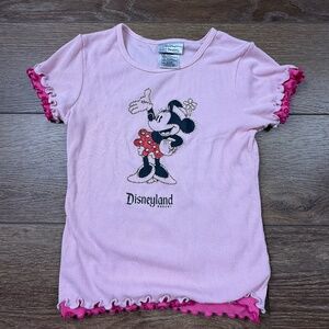 Vintage Disneyland Resort Minnie Mouse Ribbed Short-Sleeve Shirt L 10/12 Pink